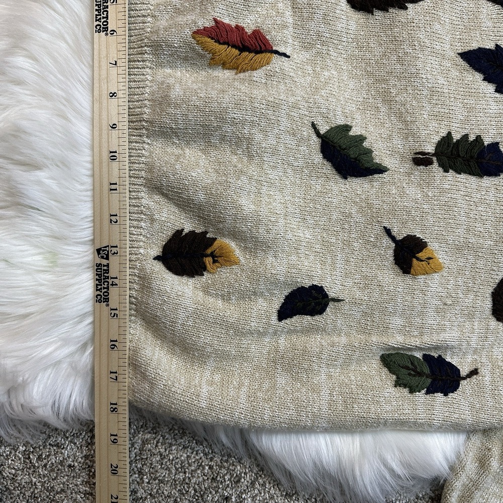 Dress Barn Womens Turtleneck Sweater Fall Leave Embellished Vintage Beige 18/20 - Picture 6 of 11